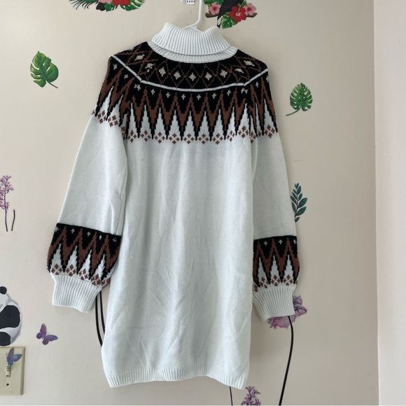 Simplee Tribal Turtle Neck Sweater Dress Without Belt SizeL - Picture 4 of 6